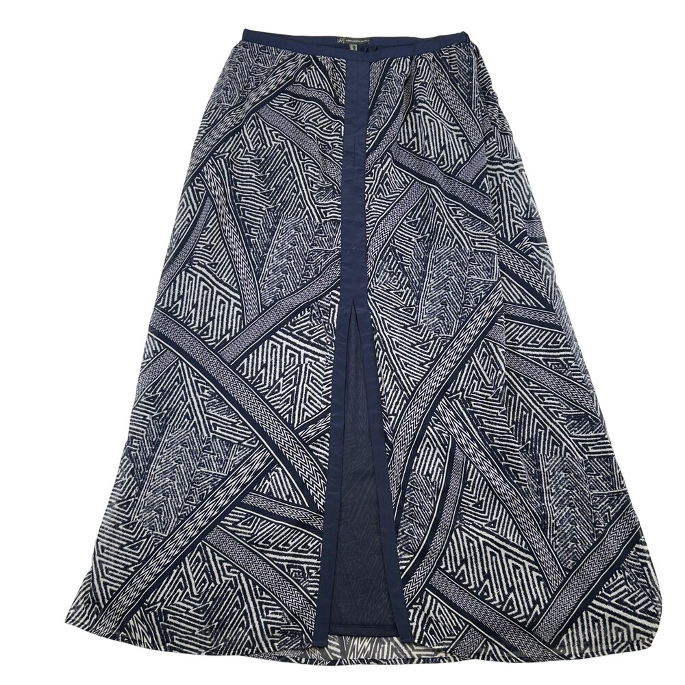 Adrianna Papell Skirt Womens 10 Blue Ikat Maxi Chiffon Lined Slit Pockets NEW